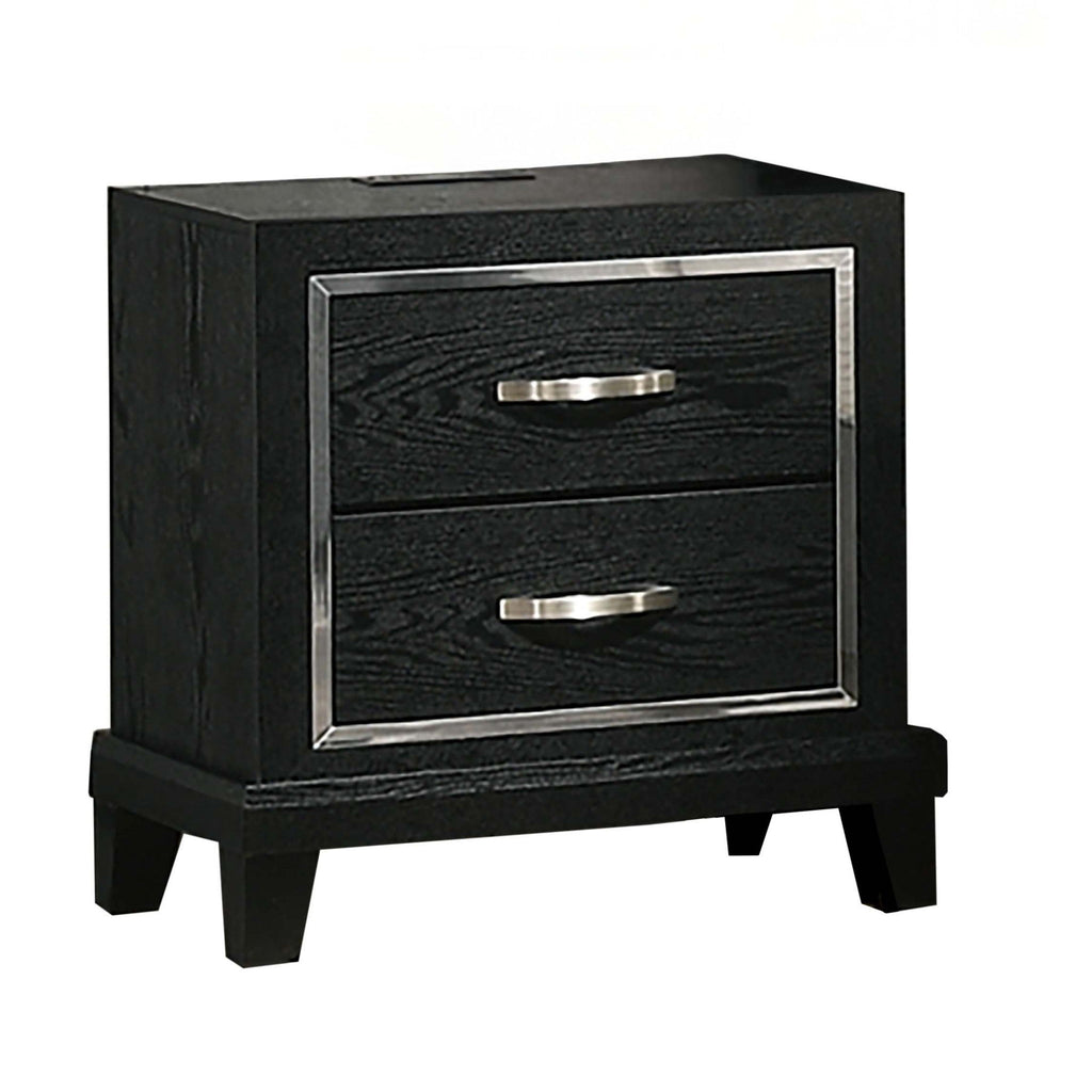 Nightstand With USB Port, Tapered Legs - Black