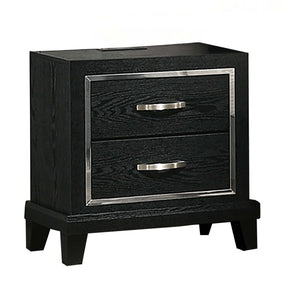Nightstand With USB Port, Tapered Legs - Black
