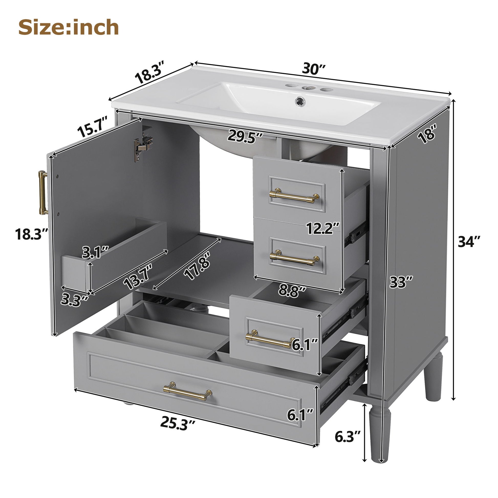 Traditional Bathroom Vanity Set With Soft Close Doors