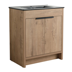 30" Freestanding Bathroom Cabinet With Basin & 2 Soft Close Doors - Imitative Oak