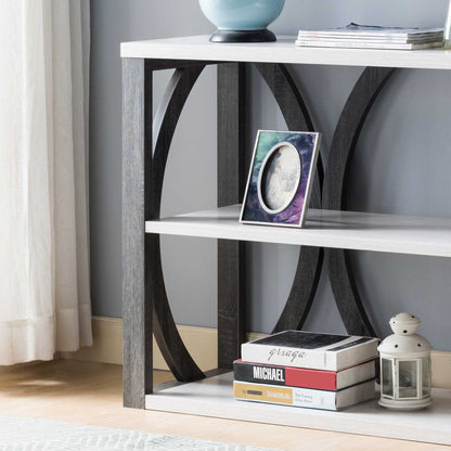 Modern Console Table With Three Open Shelves - Grey & White