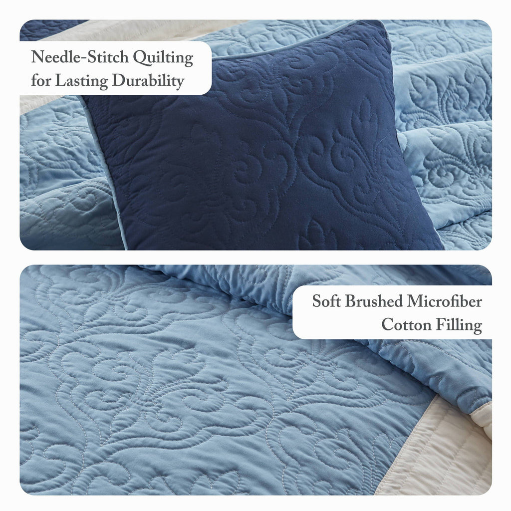 Attingham - King/California King 7 Piece Quilt Set With Euro Shams And Throw Pillows - Navy