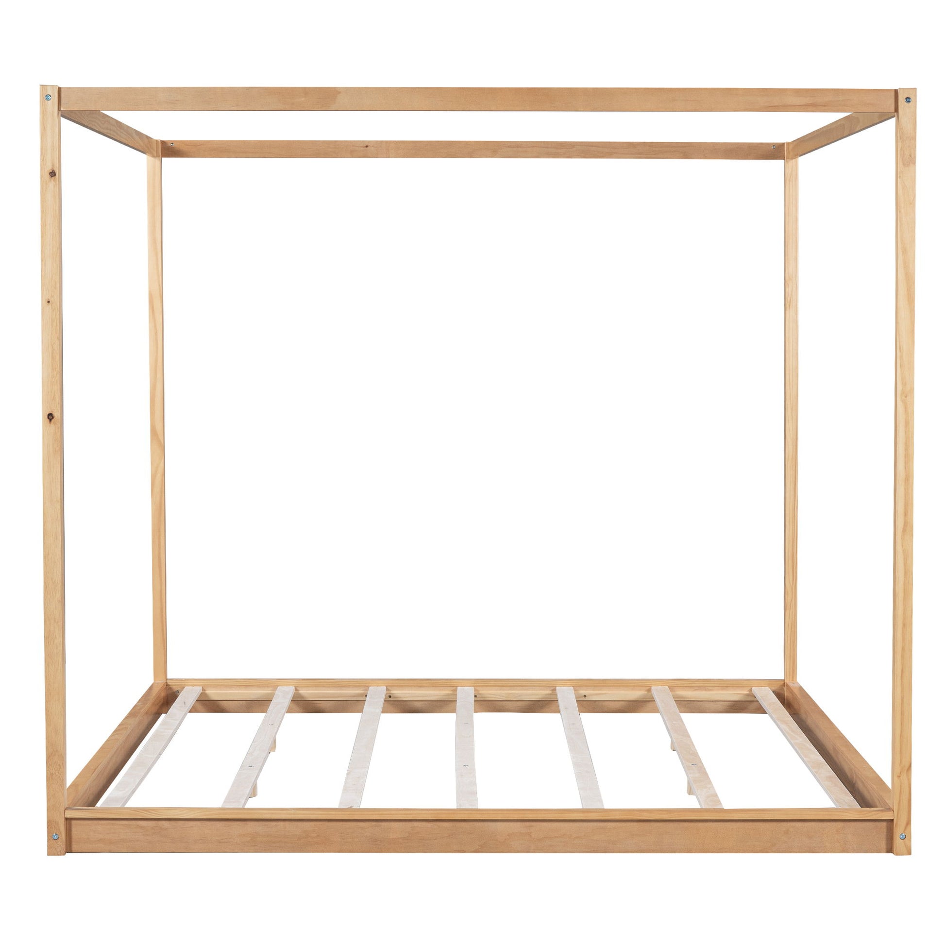 Wood Canopy Platform Bed With Support Legs And Airflow Slats
