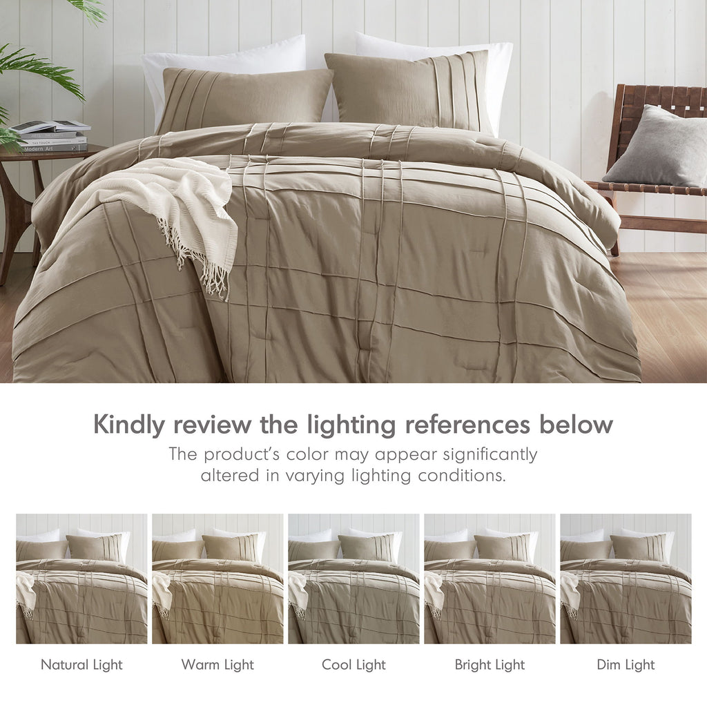 Porter - King Soft Washed Pleated Comforter Set - Khaki