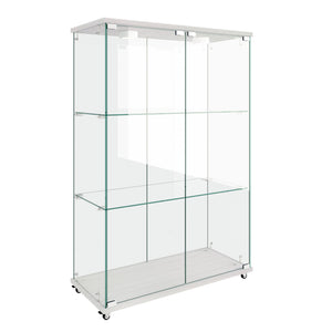 Modern Display Cabinet With LED Lights, Transparent Tempered Glass 2 Door Storage Case With 3 Shelves