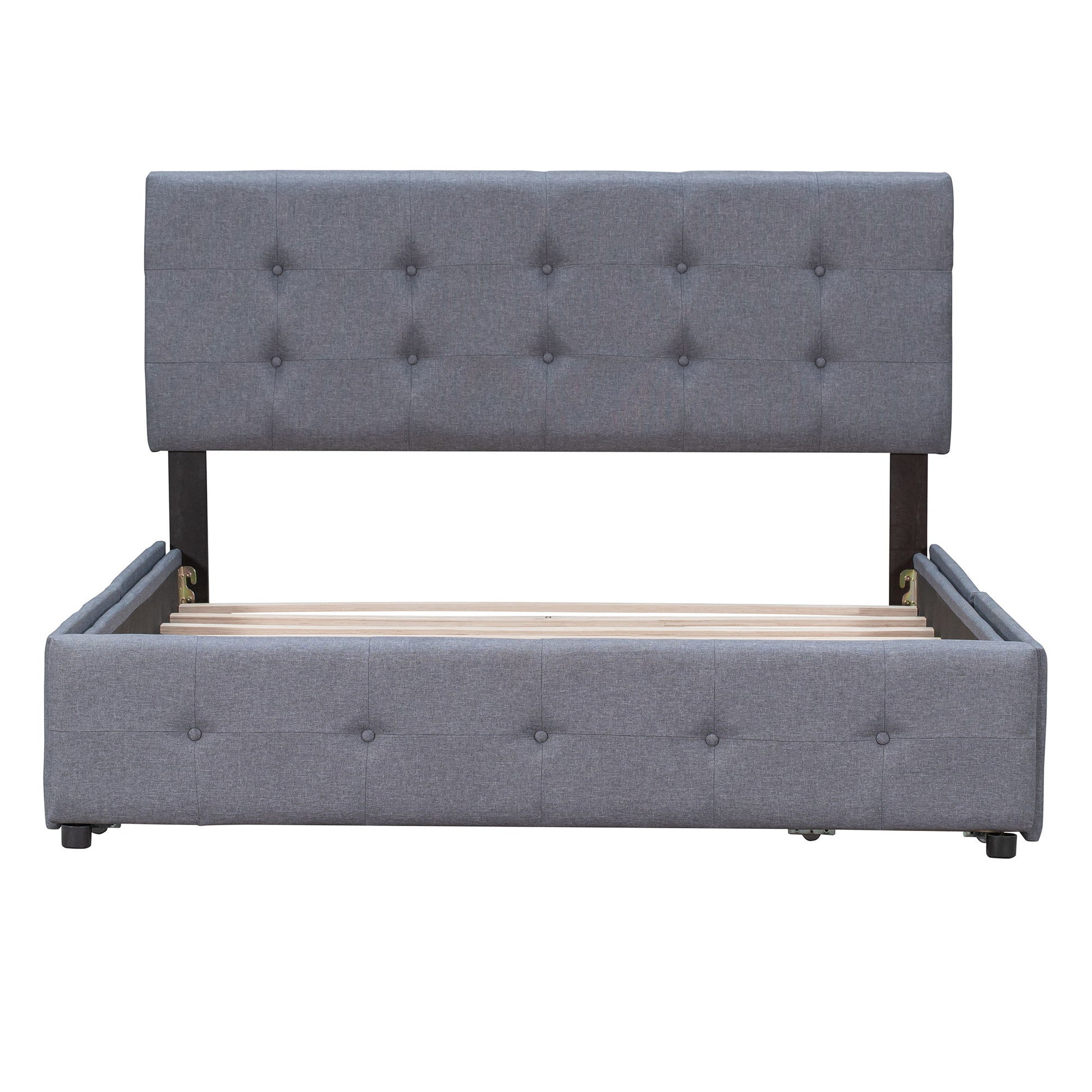 Upholstered Platform Bed With Classic Headboard And Drawers, No Box Spring Needed