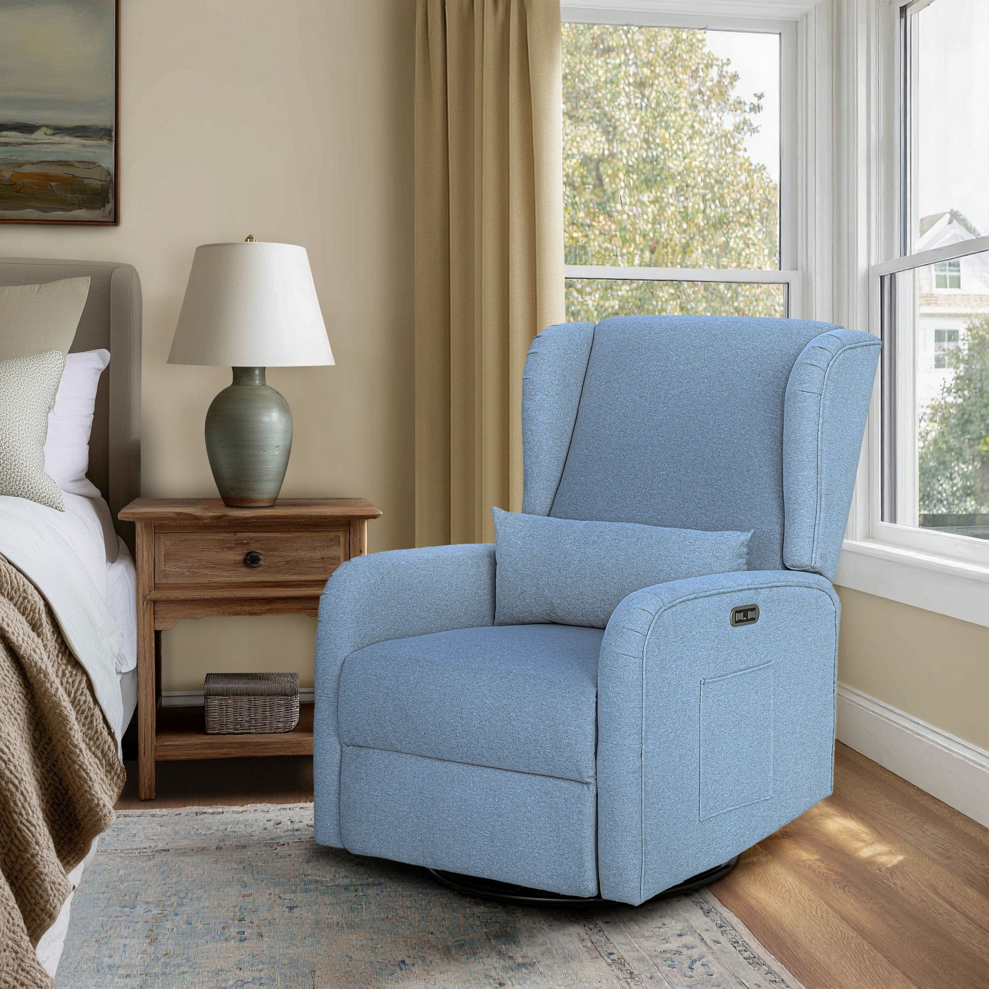 Candace - Power Recliner 3-in-1 With Swivel, Glider, USB Ports - Light Blue