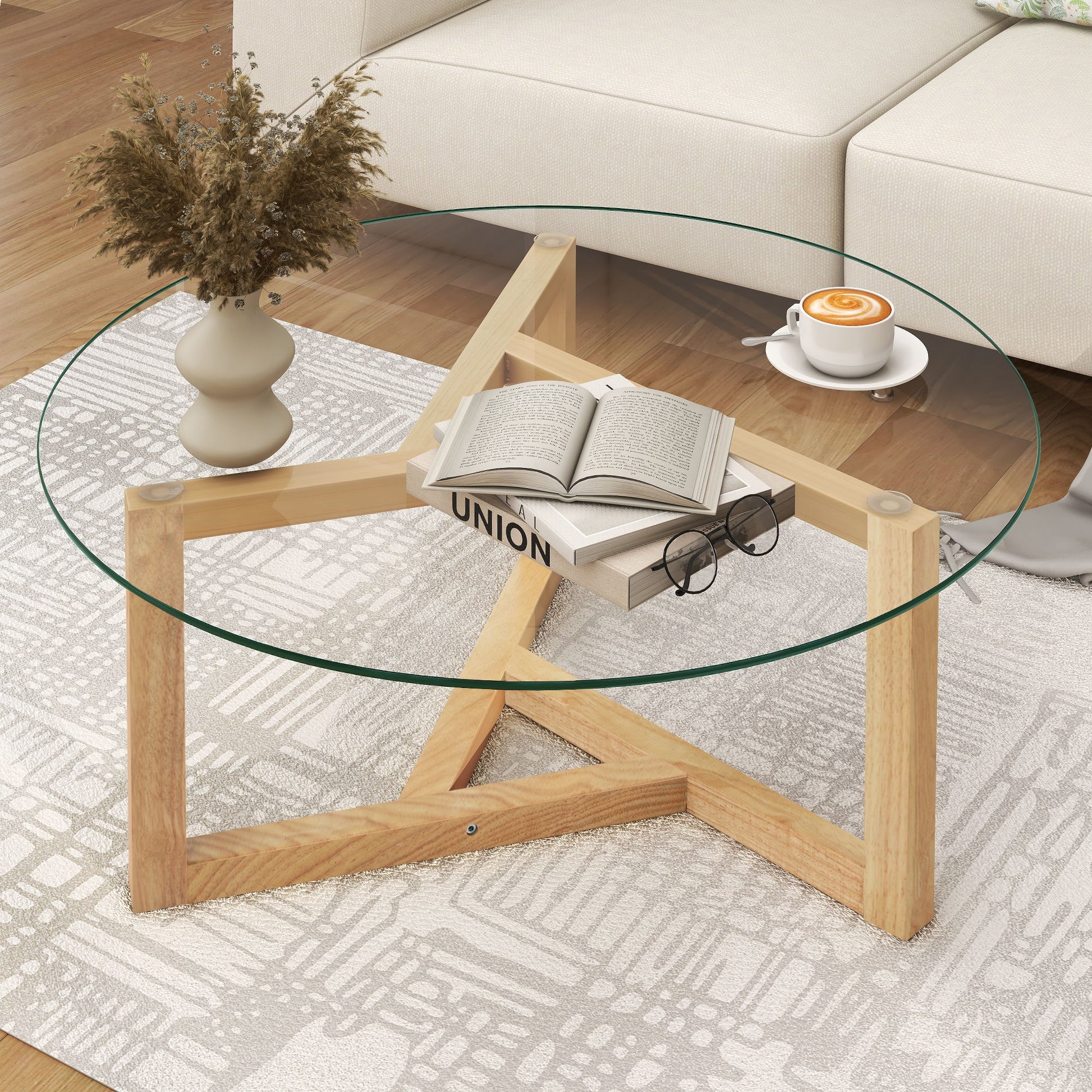 Round Glass Coffee Table Modern Cocktail Table
