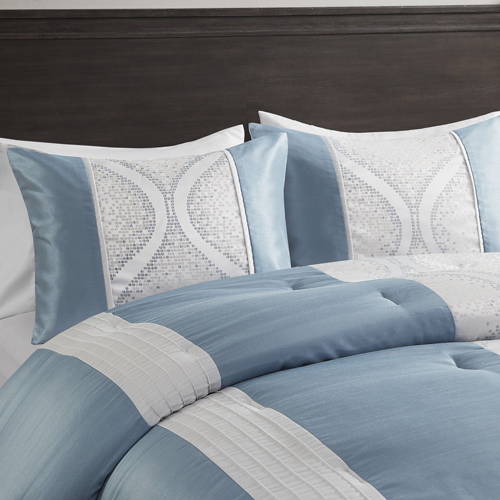 Lori - 6 Piece Jacquard Comforter Set With Throw Pillows - Teal / Silver