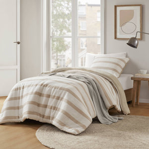 Merritt - Twin/Twin Long Yarn-Dyed Striped Comforter - Taupe