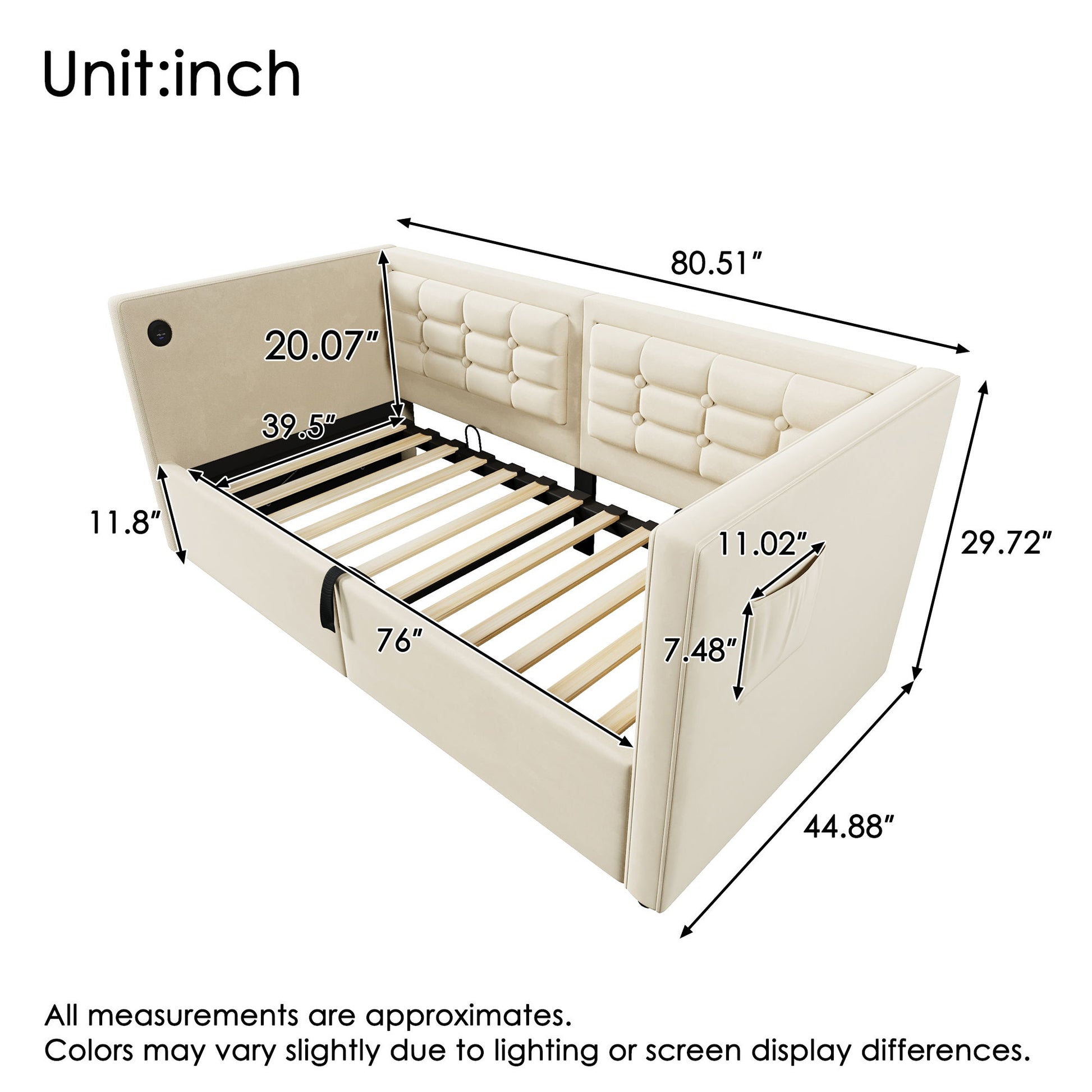 Upholstered Hydraulic Storage Daybed With USB & Type C Charging