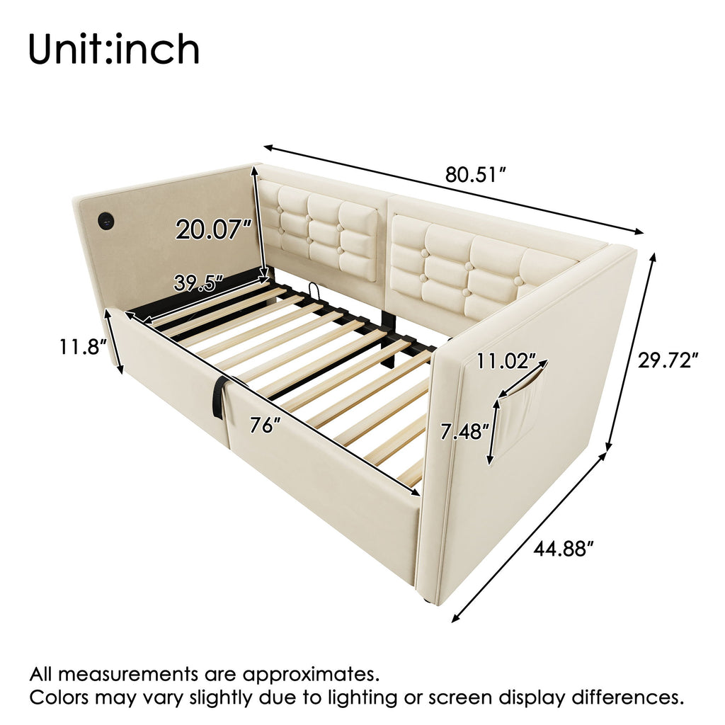 Upholstered Daybed With Hydraulic Storage And USB / Type - C Charging