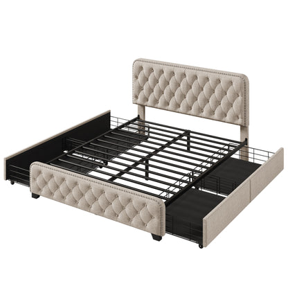 Gewnee - Queen Upholstered Platform Storage Bed - Beige