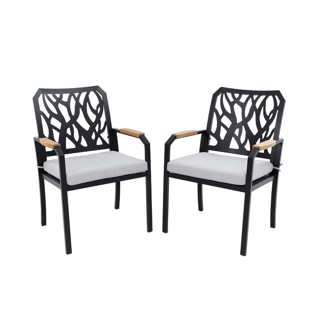 Outdoor Patio Stationary Dining Chairs With Outdoor Grade Sunbrella Cushions, Branch Like Backrest (Set of 2) - Bourbon Brown