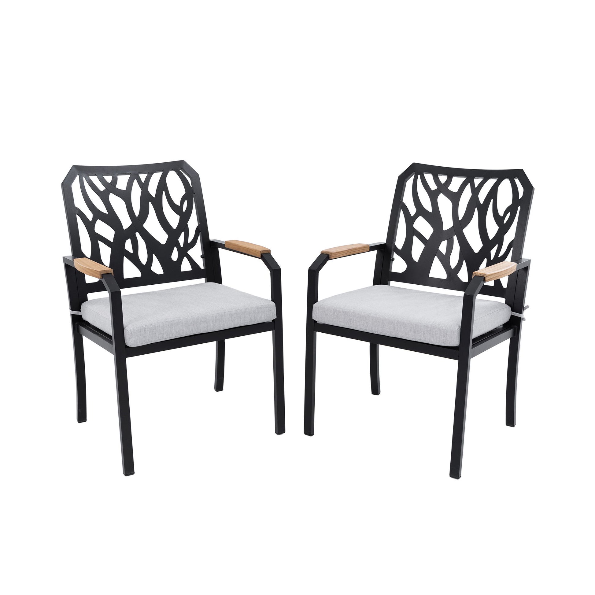 Outdoor Patio Stationary Dining Chairs With Outdoor Grade Sunbrella Cushions, Branch Like Backrest (Set of 2) - Bourbon Brown