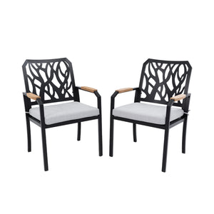 Outdoor Patio Stationary Dining Chairs With Outdoor Grade Sunbrella Cushions, Branch Like Backrest (Set of 2) - Bourbon Brown