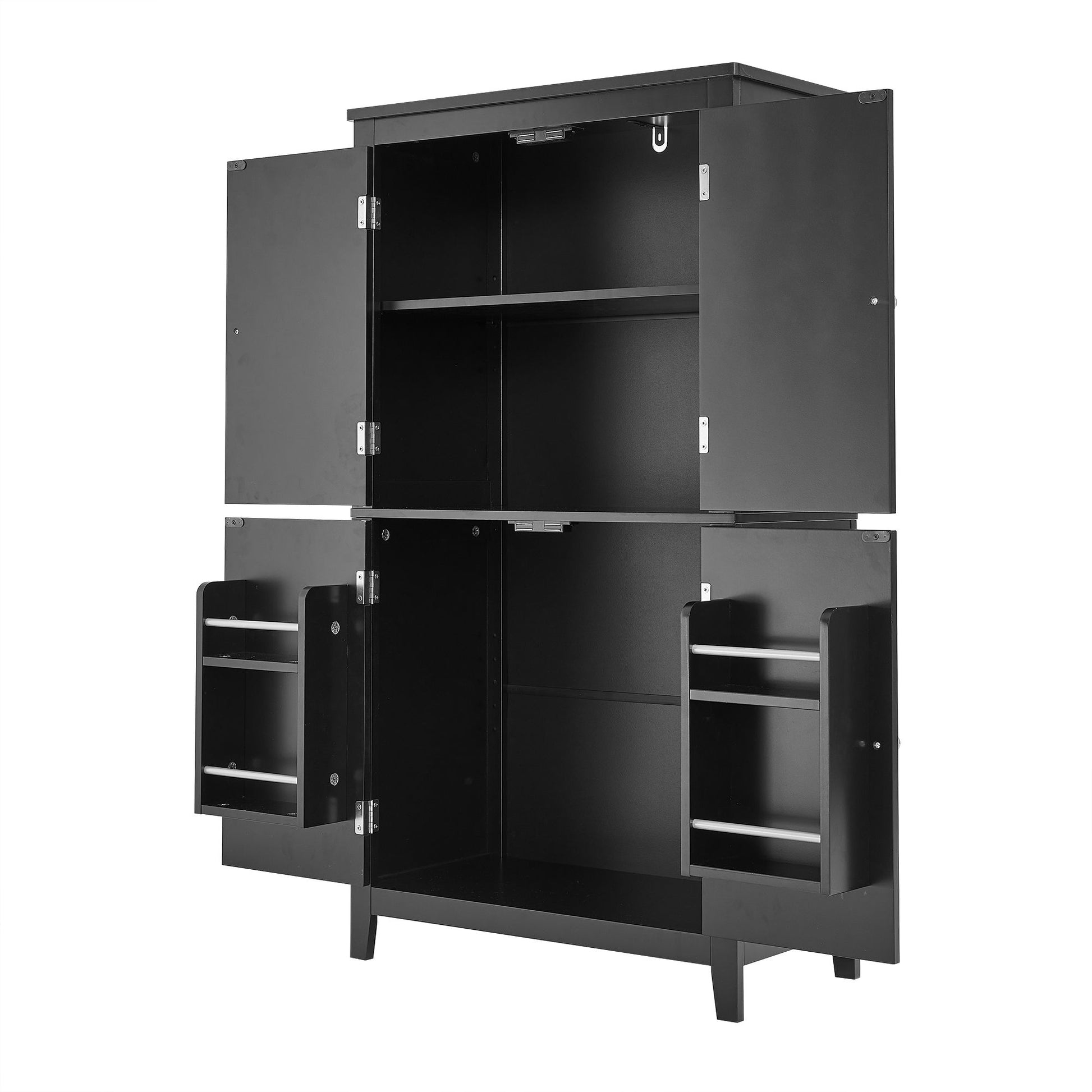 Elegant Bathroom Floor Storage Cabinet With 4 Doors, Adjustable Shelves