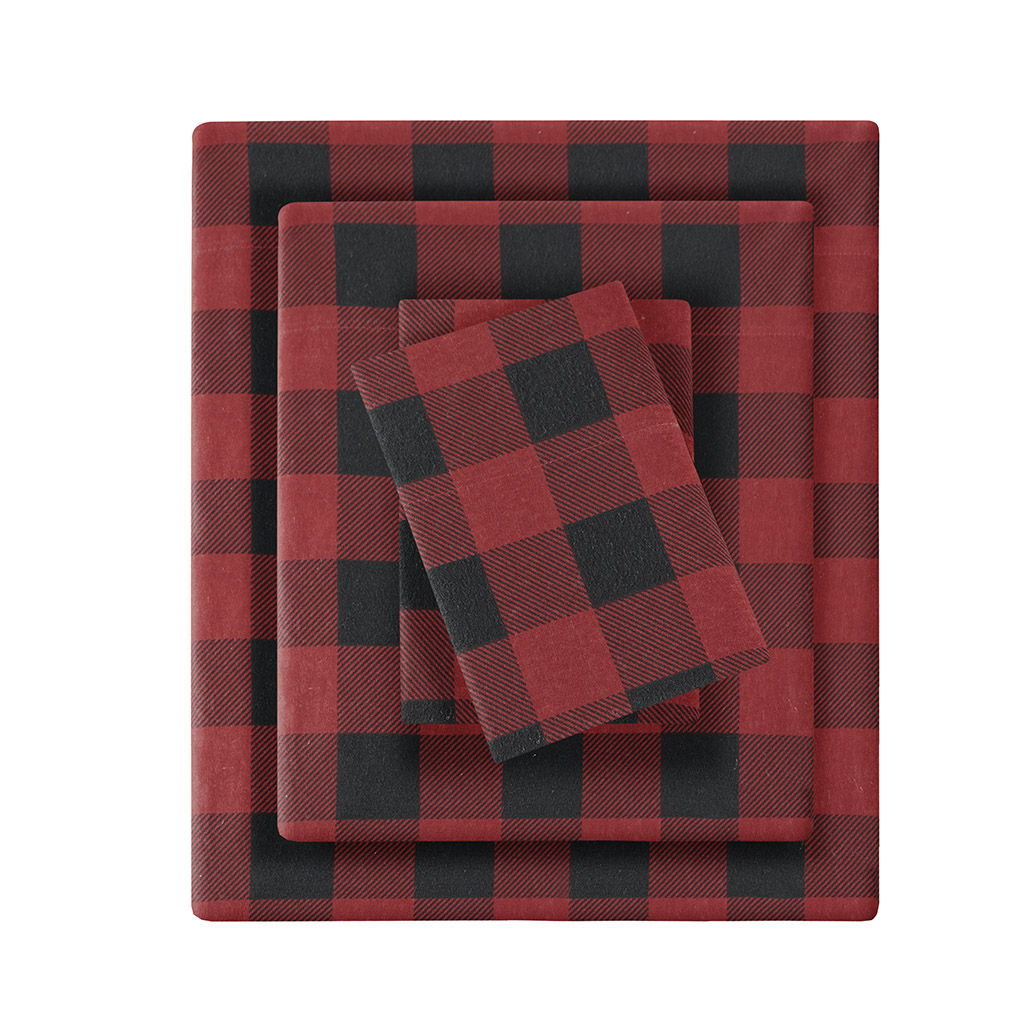 Flannel - King Sheet Set - Red / Black Buffalo Check