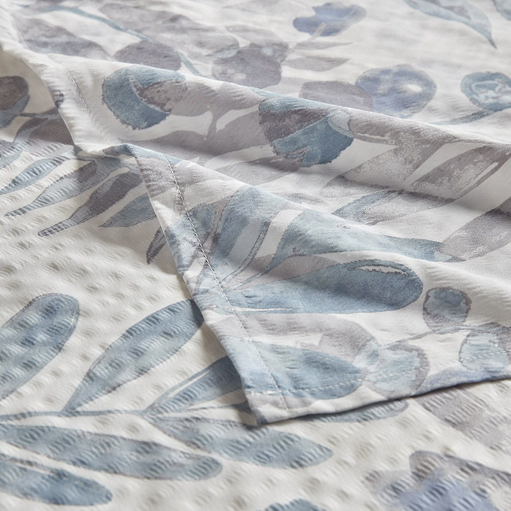 Bonnie - Printed Seersucker Shower Curtain - Blue