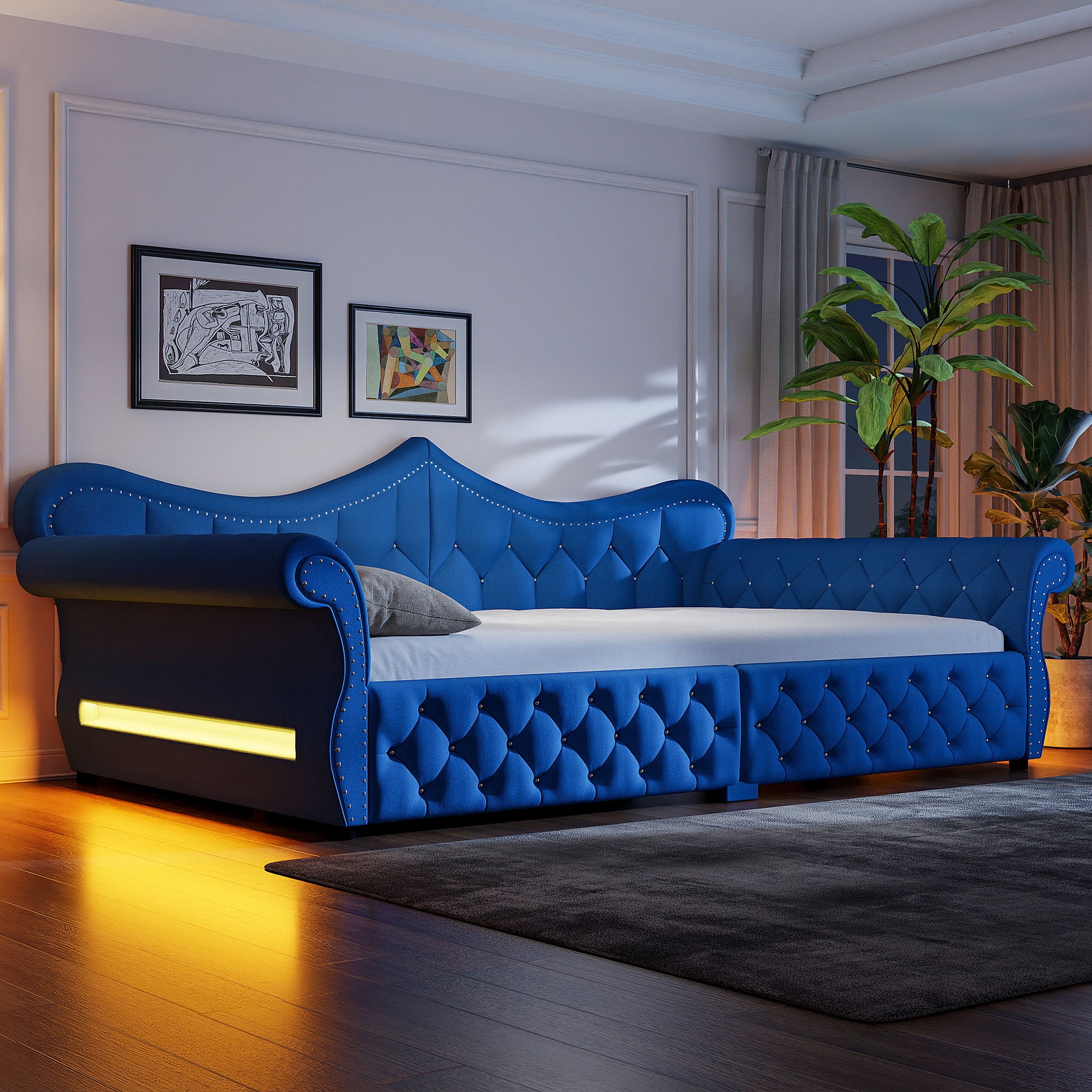 Upholstered Daybed With LED Lighting And Nailhead Trim