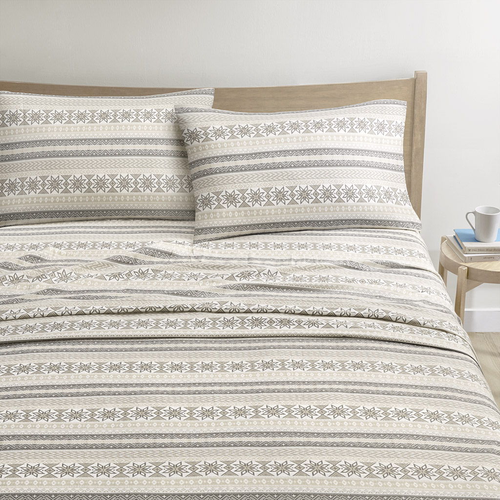 Cozy Cotton Flannel - Printed Sheet Set - Gray / Beige