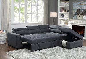 Haris - Sleeper Sofa Sectional With Adjustable Headrest And Storage Ottoman - Dark Gray