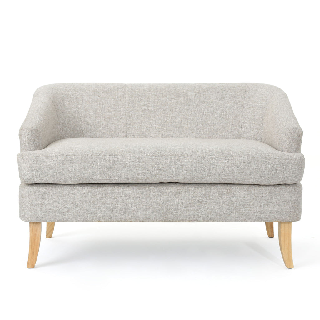 Mid Century Modern Loveseat With Polyester Upholstery And Birch Wood Frame - Beige