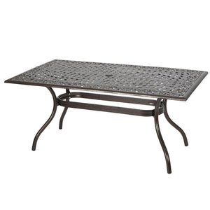 Celestine - Outdoor Cast Aluminum Dining Table With Floral Lattice Design And Umbrella Holder