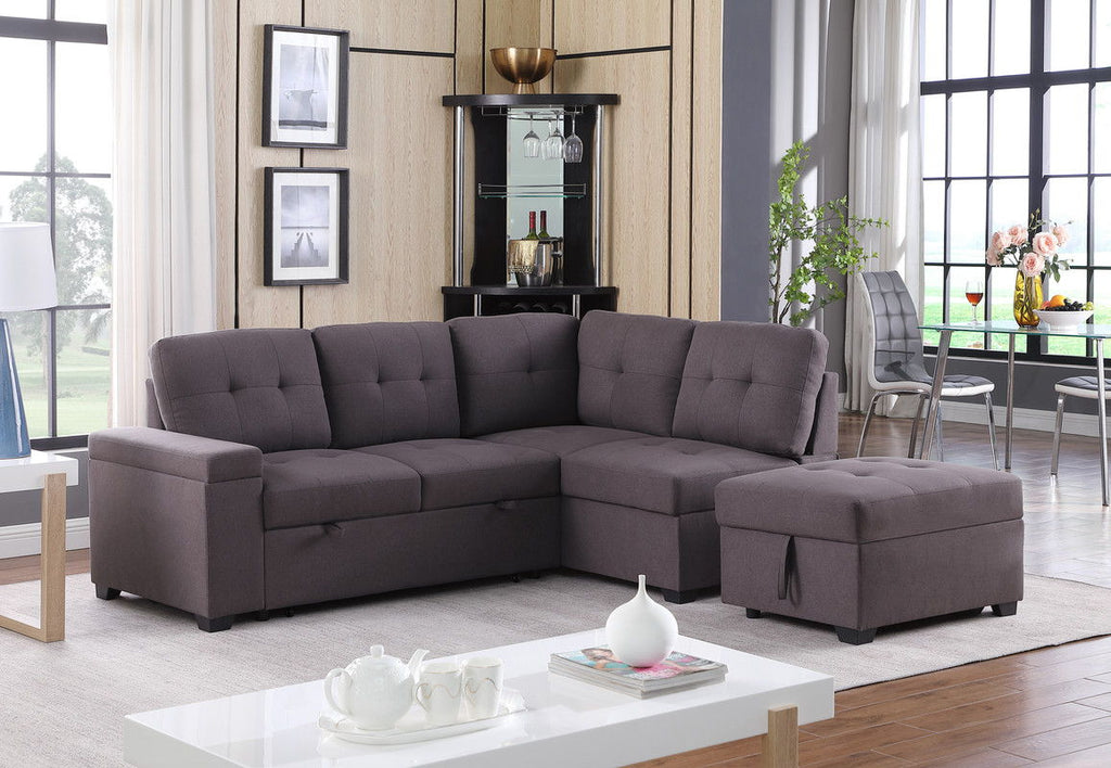 Katie - Sleeper Sectional Sofa With Storage Ottoman, Storage Arm - Brown