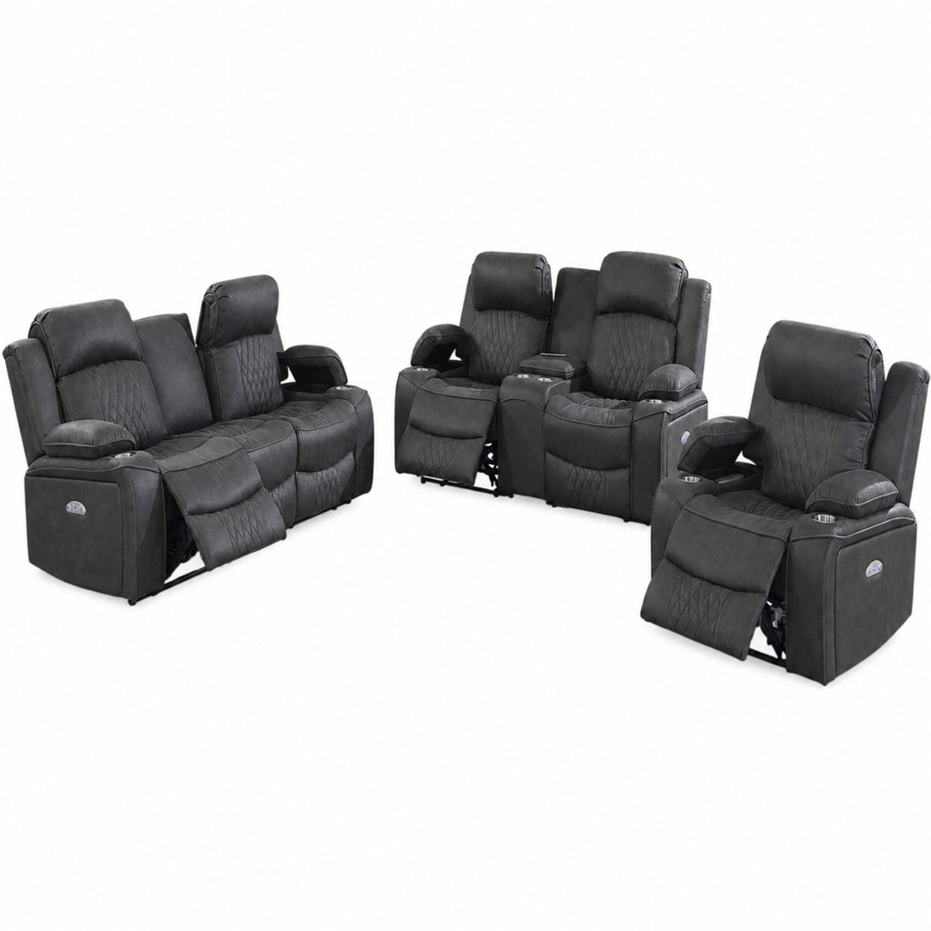 Power Motion Living Room Set With USB Port, Adjustable Headrest, Cup Holder