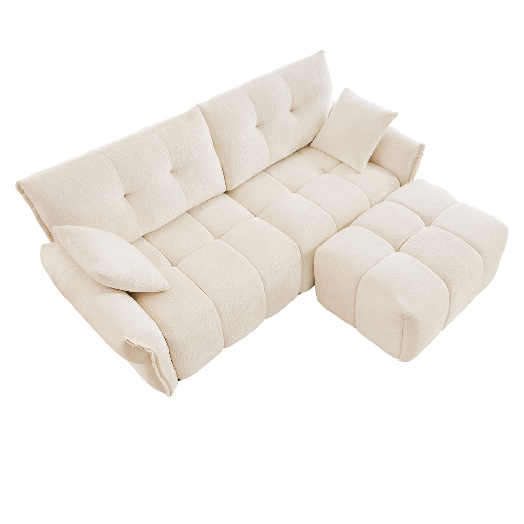 Sofa Set With Ottoman And Pillows, Textured, High Resilience Cushions
