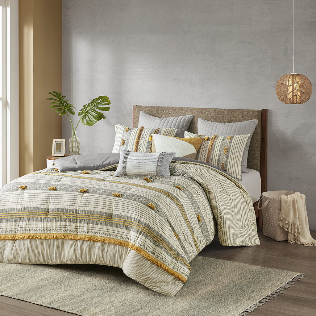 Cody - King 3 Piece Comforter Set - Gray / Yellow