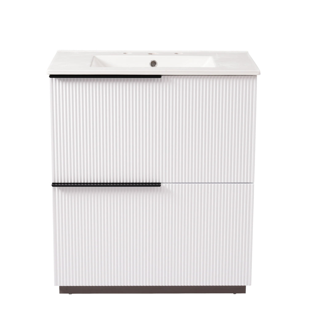 Fluted Bathroom Vanity With Ceramic Sink, Soft Close Slides