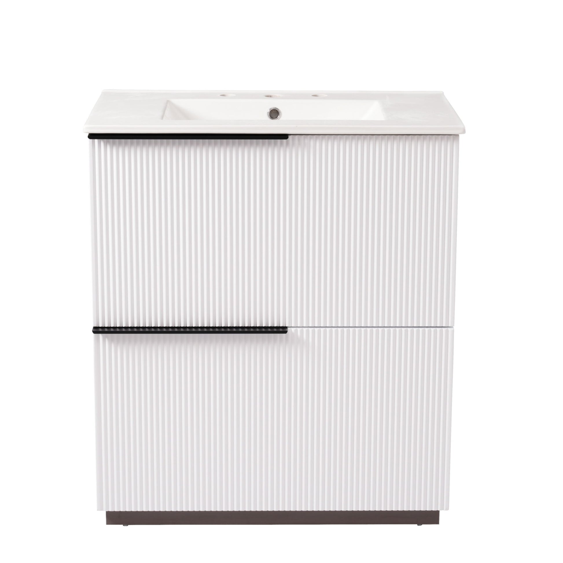 Fluted Bathroom Vanity With Ceramic Sink, Soft Close Slides