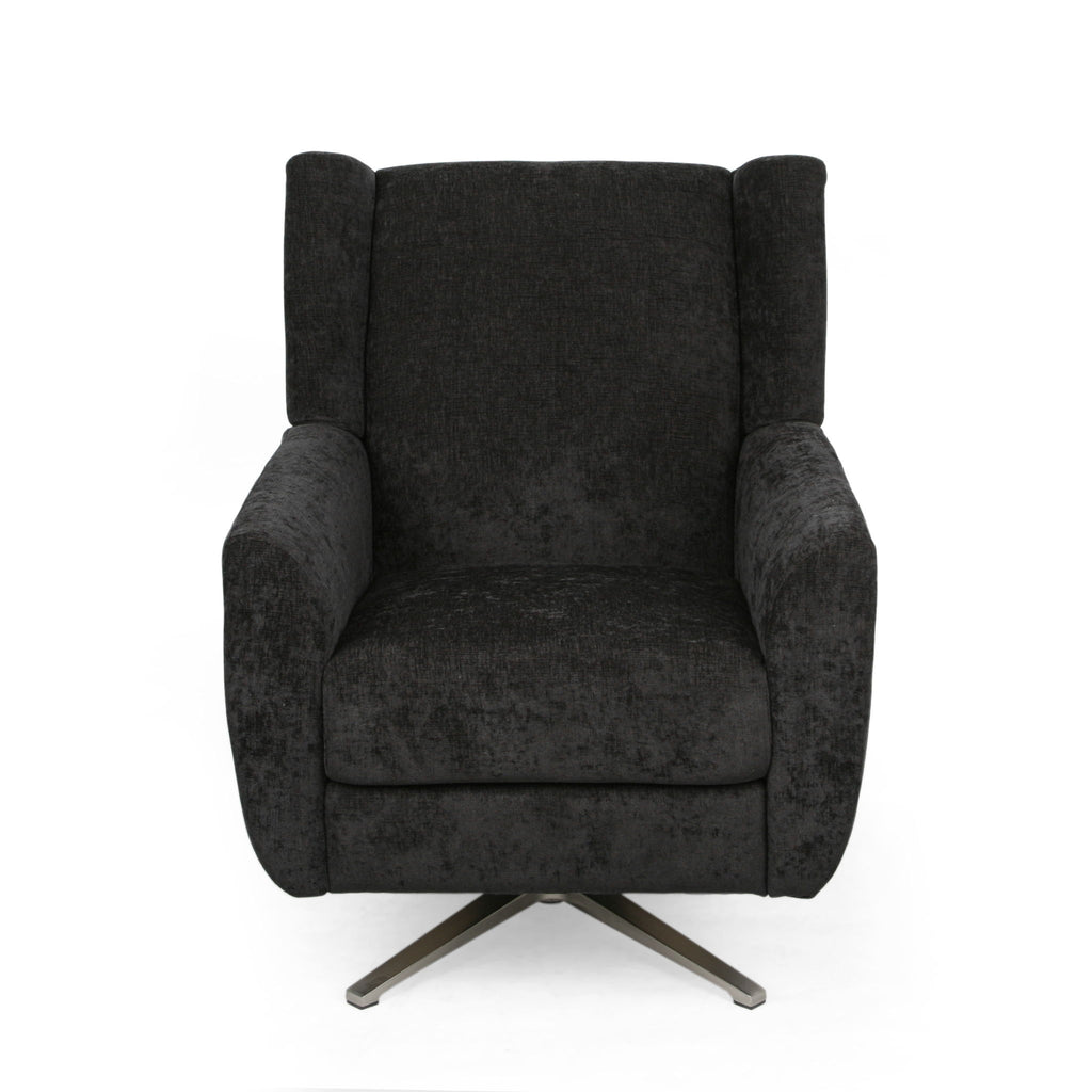 Contemporary Swivel Chair With Wingback Design - Black
