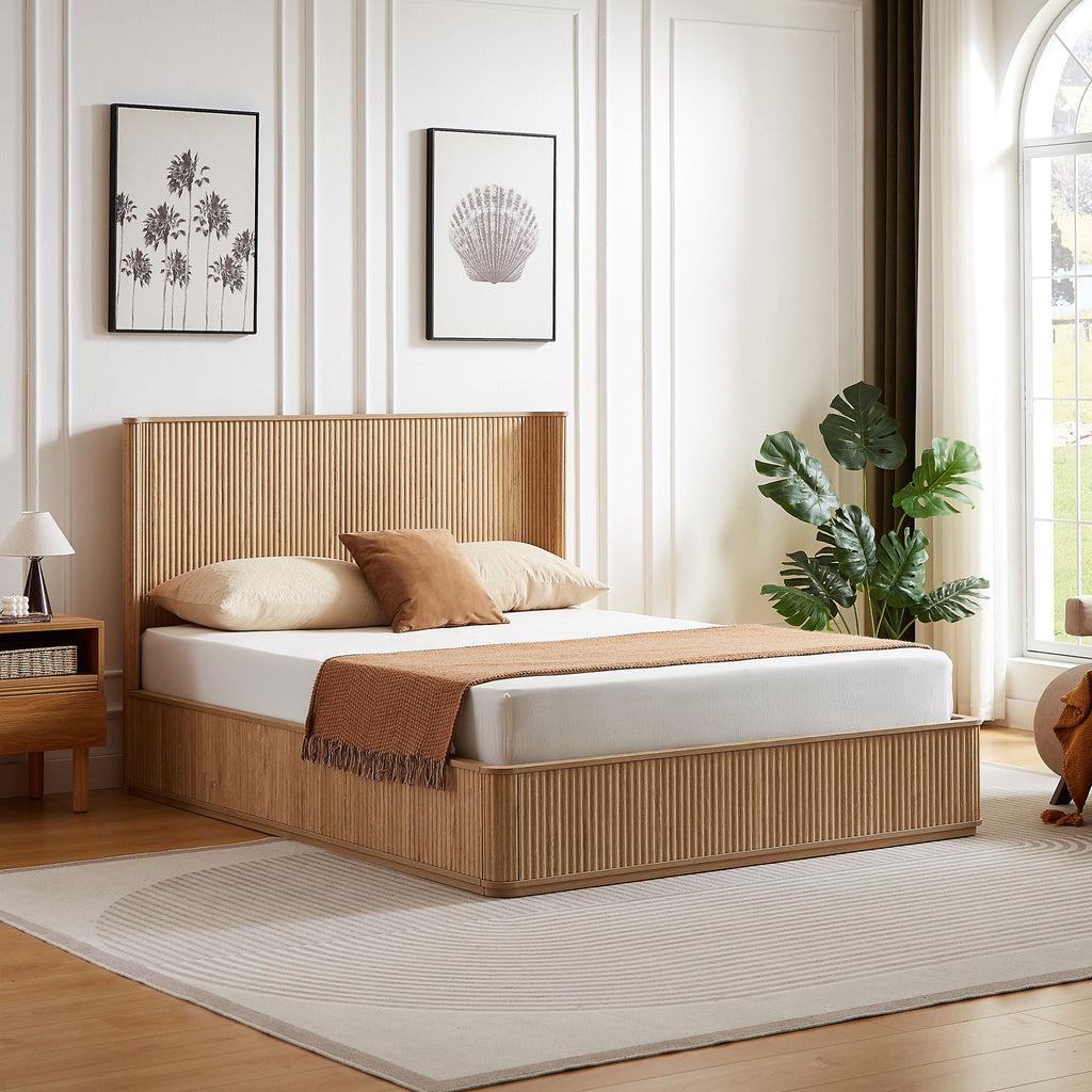 Wave Pattern Headboard Platform Bed Frame