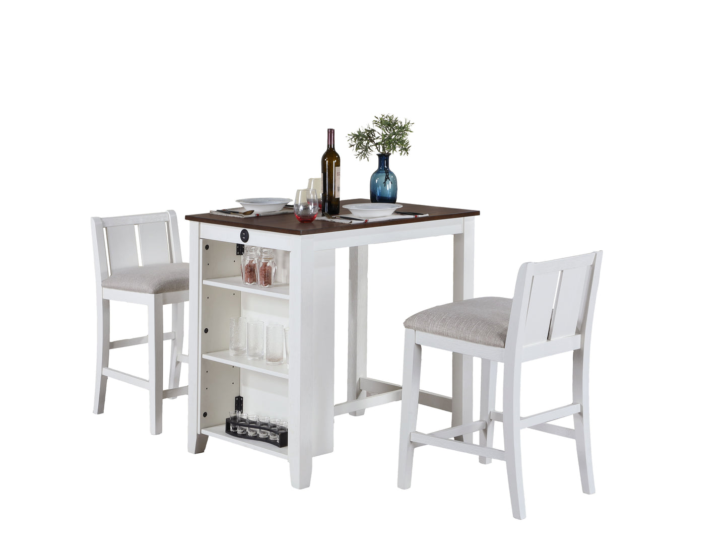 Graham - 3 Piece Small Space Counter Height Dining Table With Shelves And 2 Chairs (Set of 3)