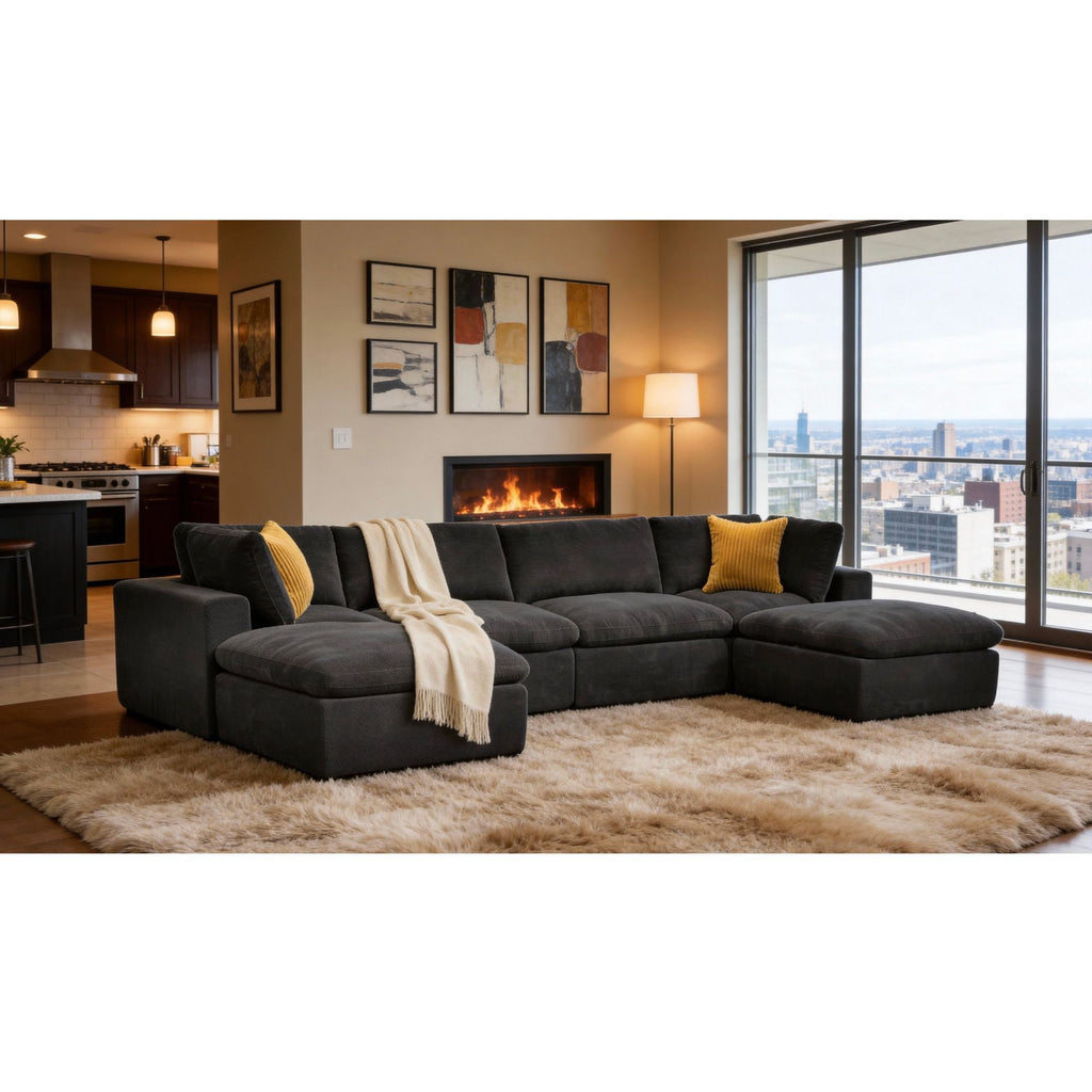 Custom Configuration Modular Sectional With Toss Pillows