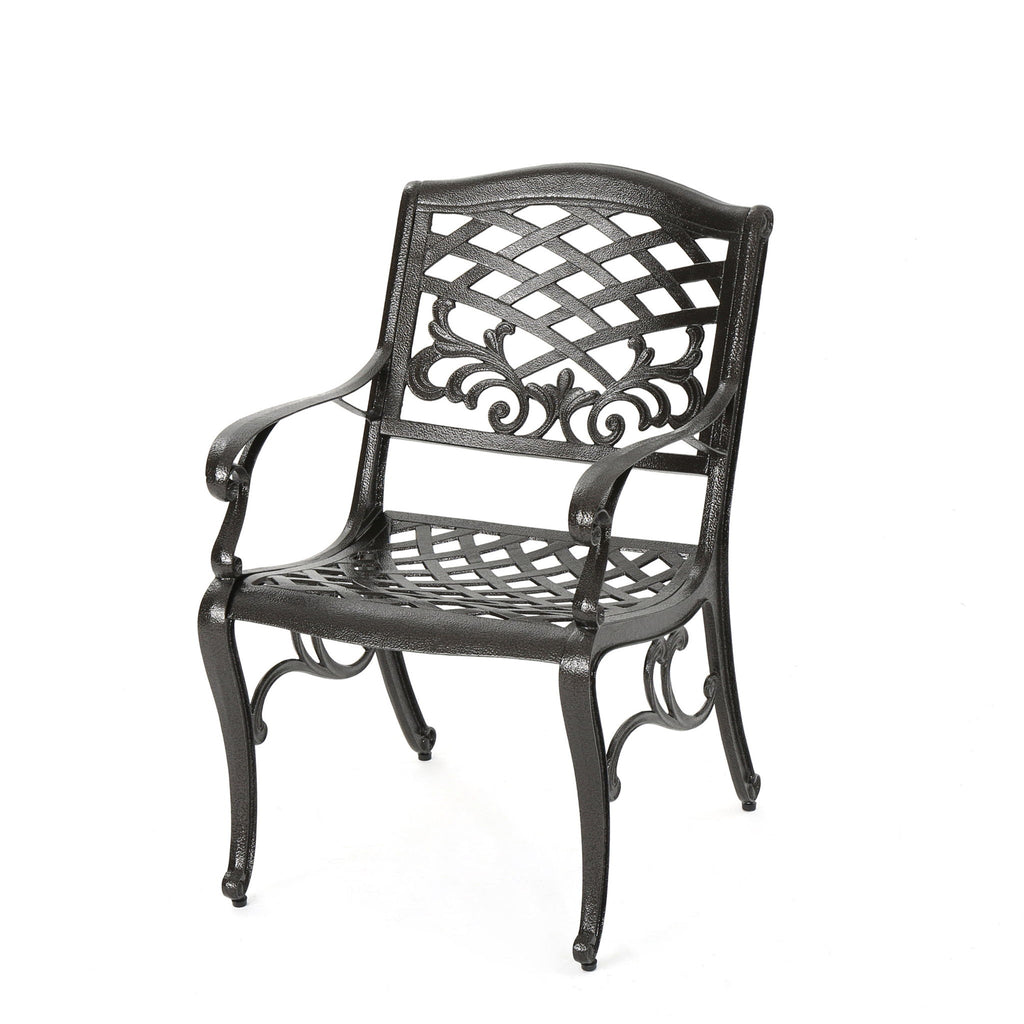 Luminea - Outdoor Aluminum Dining Chair With Scroll Design, Lattice Pattern And Cabriole Legs - Bronze