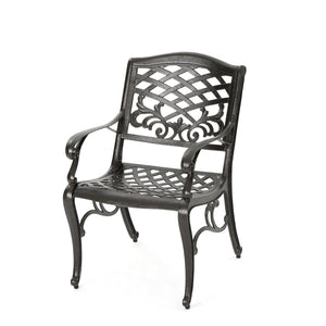 Luminea - Outdoor Aluminum Dining Chair With Scroll Design, Lattice Pattern And Cabriole Legs - Bronze