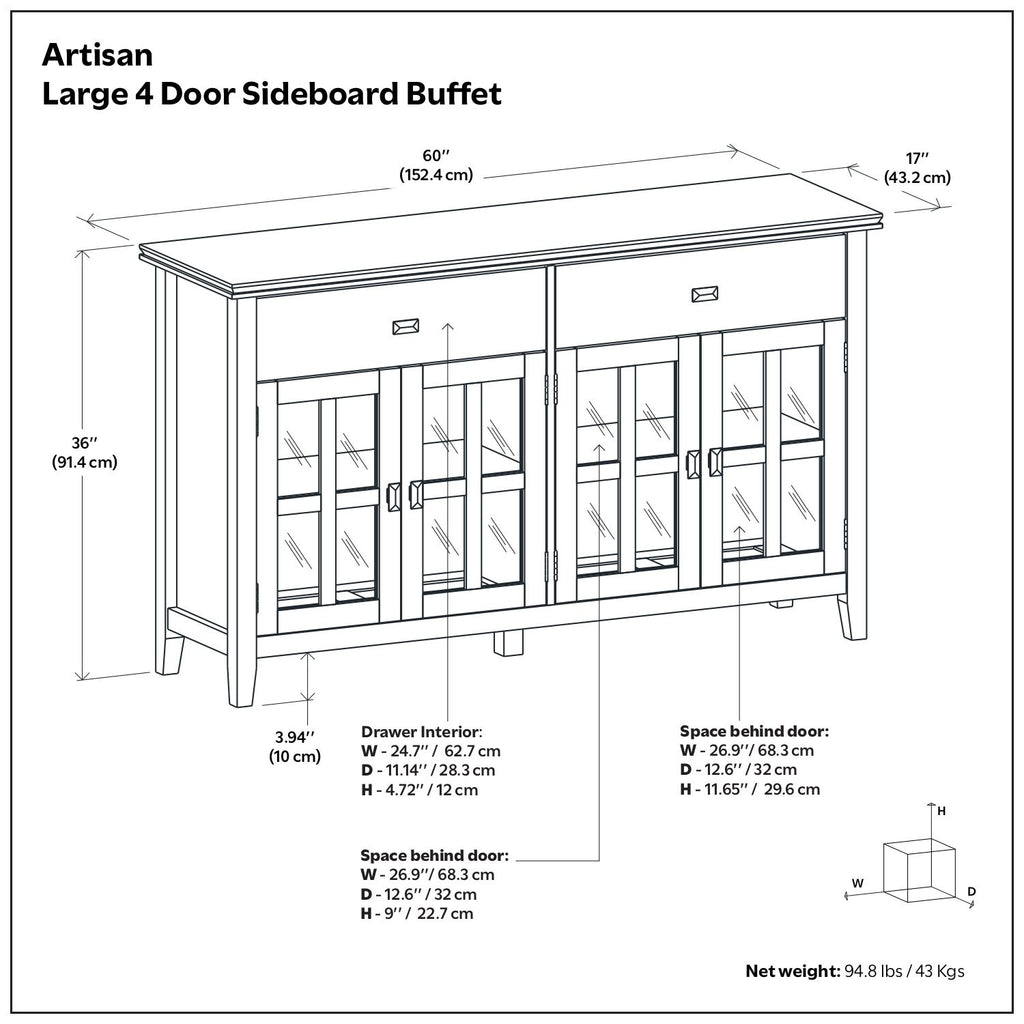 Artisan - Large 4 Door Sideboard Buffet - Black
