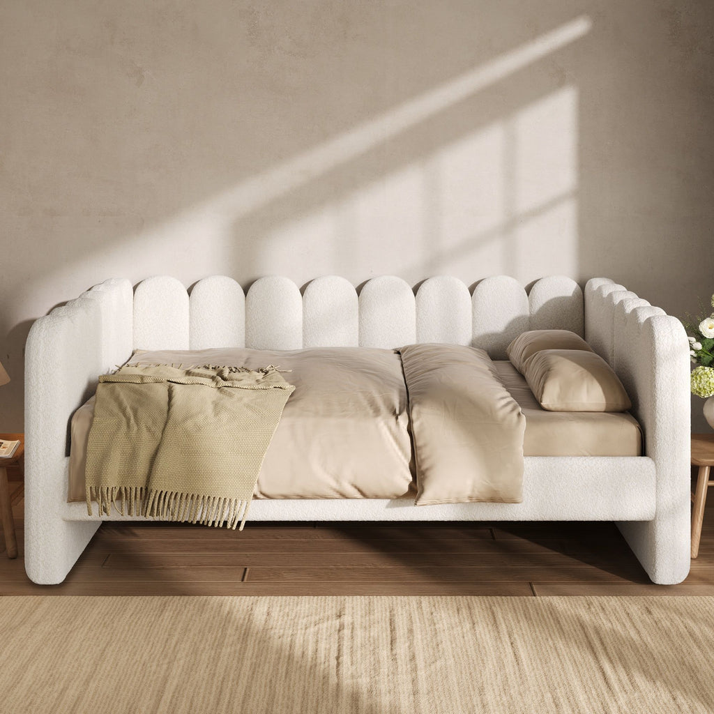 Upholstered Daybed With Curved Ribbed Panel Design