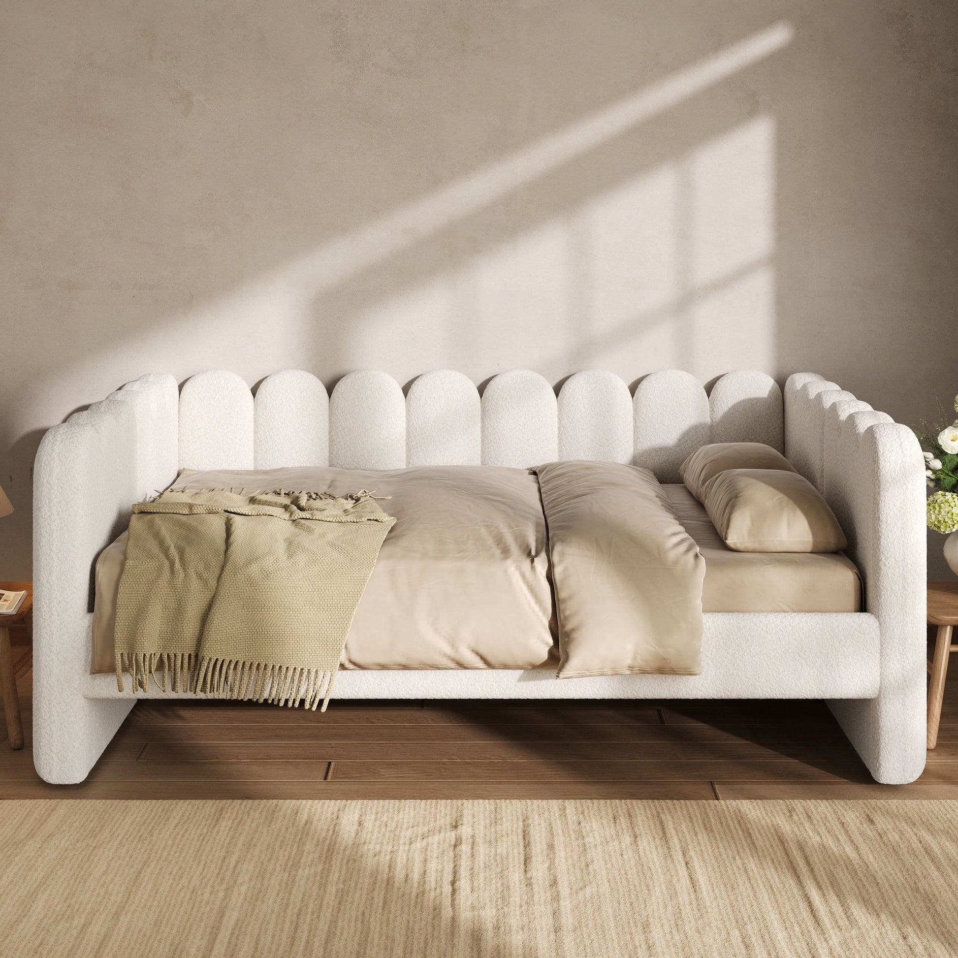 Upholstered Daybed With Curved Ribbed Panel Design