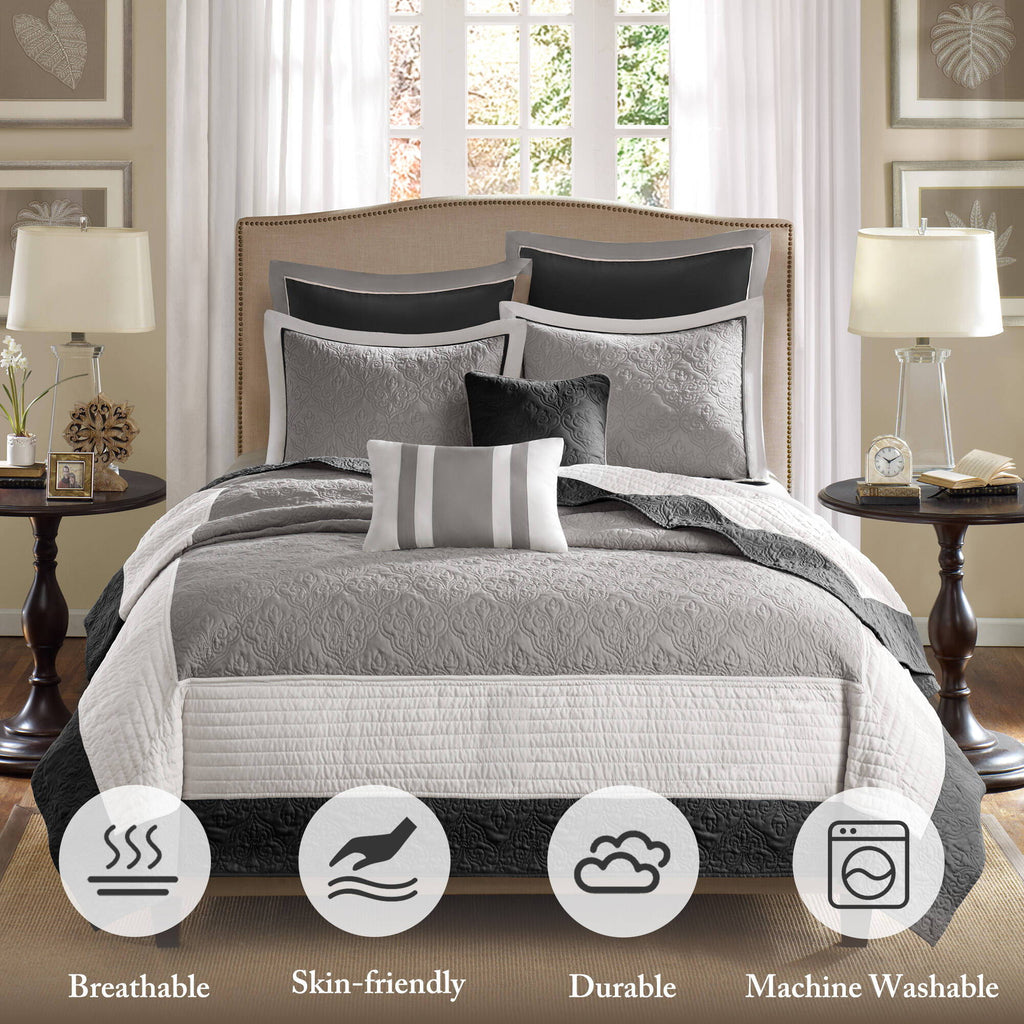 Attingham - King 7 Piece Reversible Coverlet Set - Black