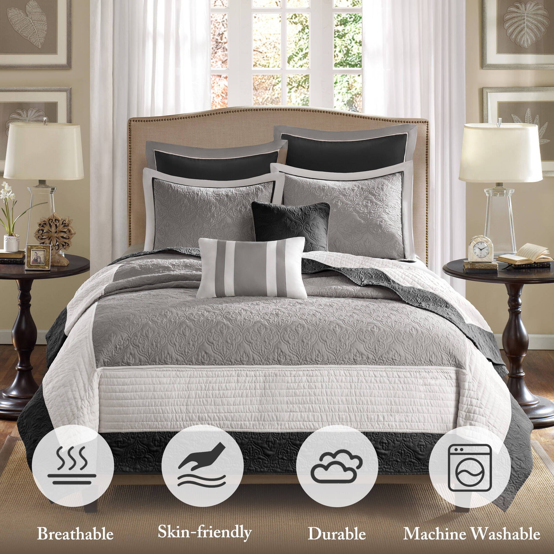 Attingham - King 7 Piece Reversible Coverlet Set - Black