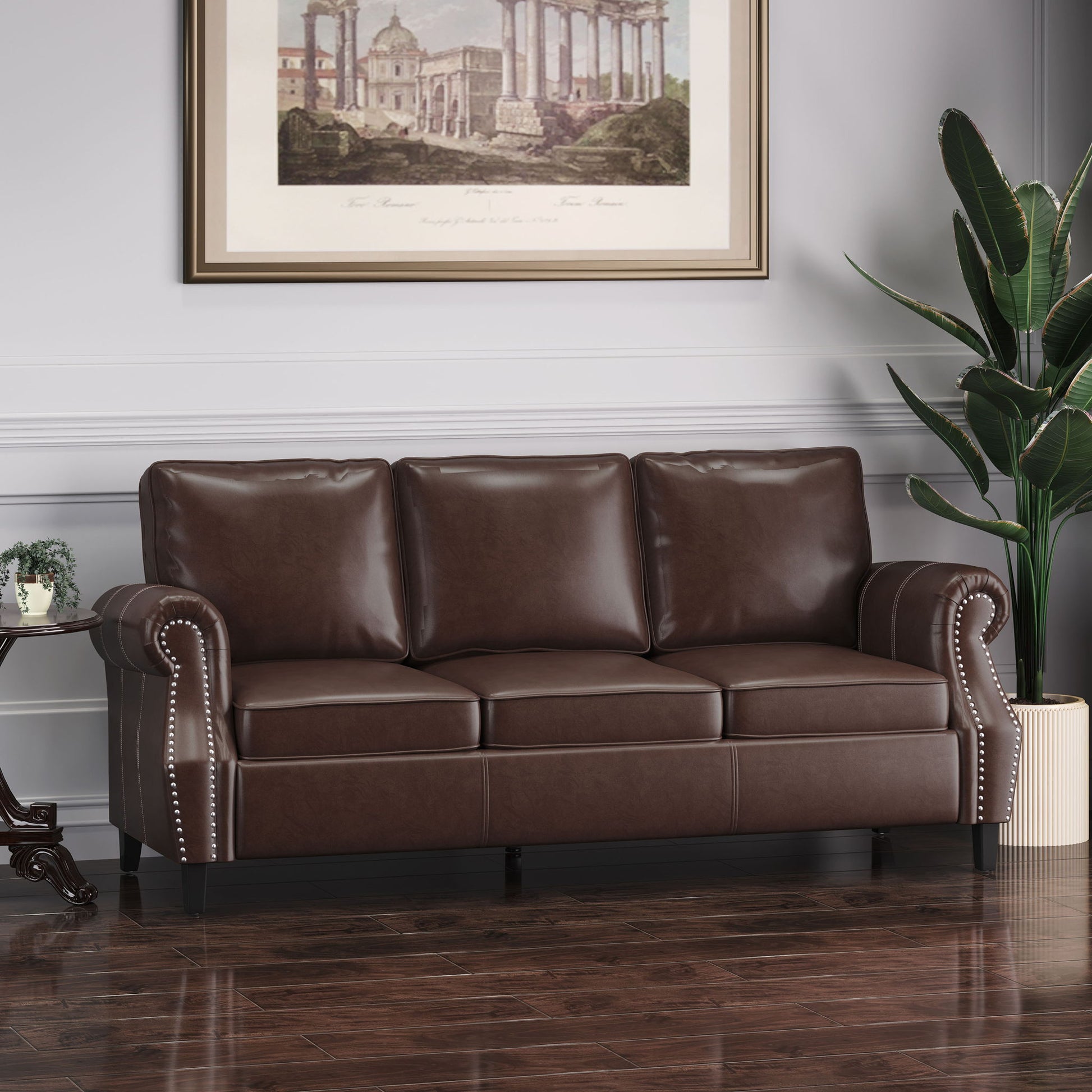 Contemporary 3 Seater Sofa With Nailhead Trim