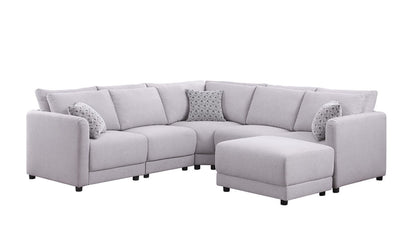 Penelope - Linen Fabric Reversible L-Shape Sectional Sofa With Ottoman And Pillows - Light Gray