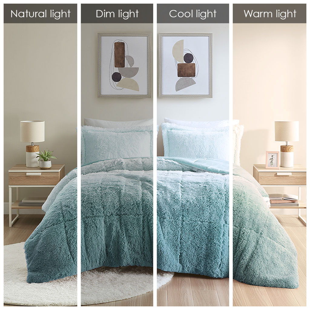 Brielle - King Ombre Shaggy Long Comforter Mini Set - Blue
