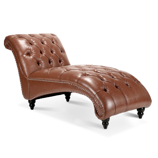 Gewnee - Luxury Tufted Chaise Lounge - Brown