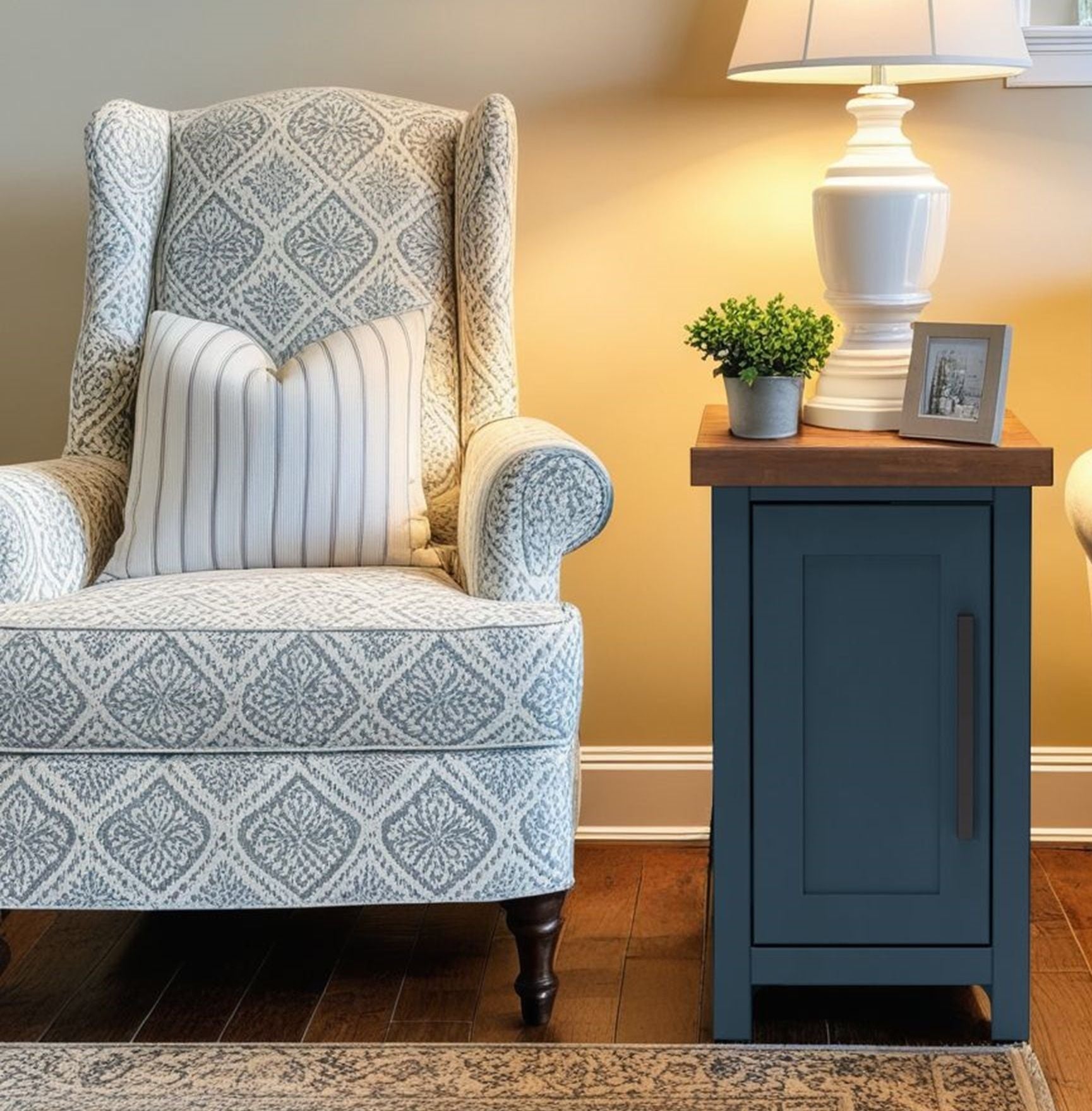 Nantucket - Chairside Table - Blue Denim, Whiskey